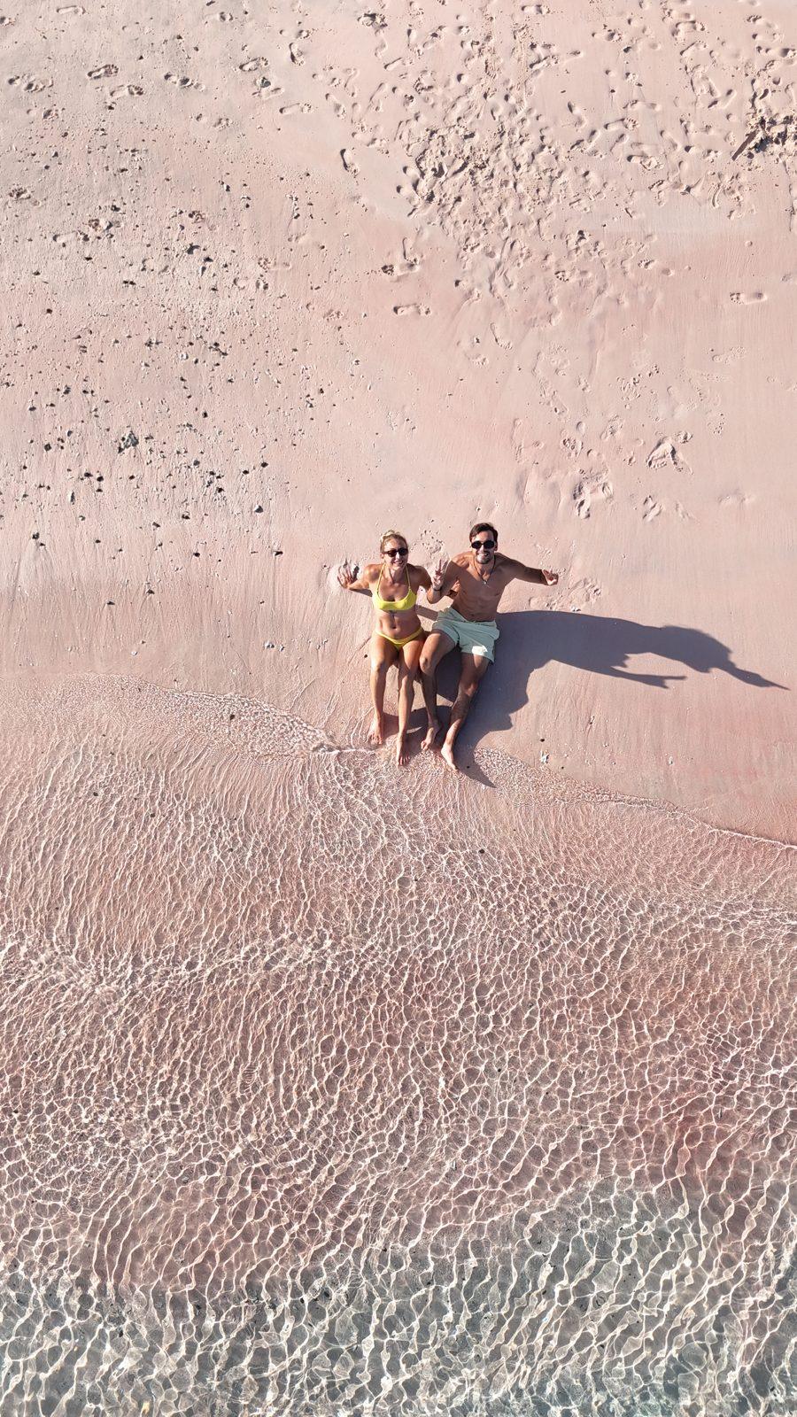 Pink Beach – group on pink sand, turquoise water (Taken on a real Komodo Explorer trip)