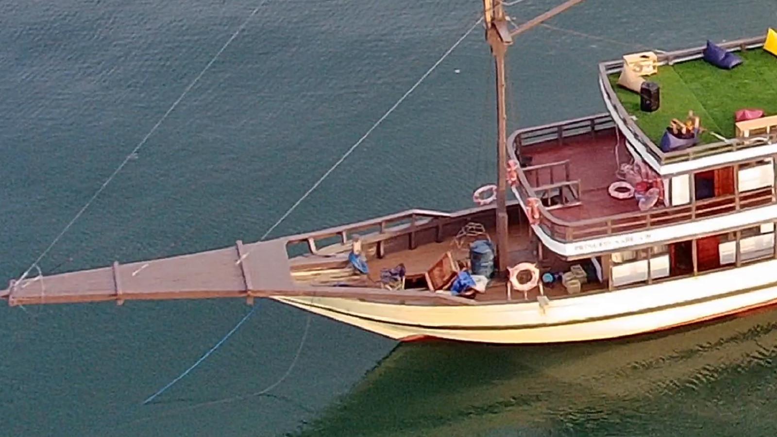 Foredeck, bowsprit and upper front deck seen from a drone